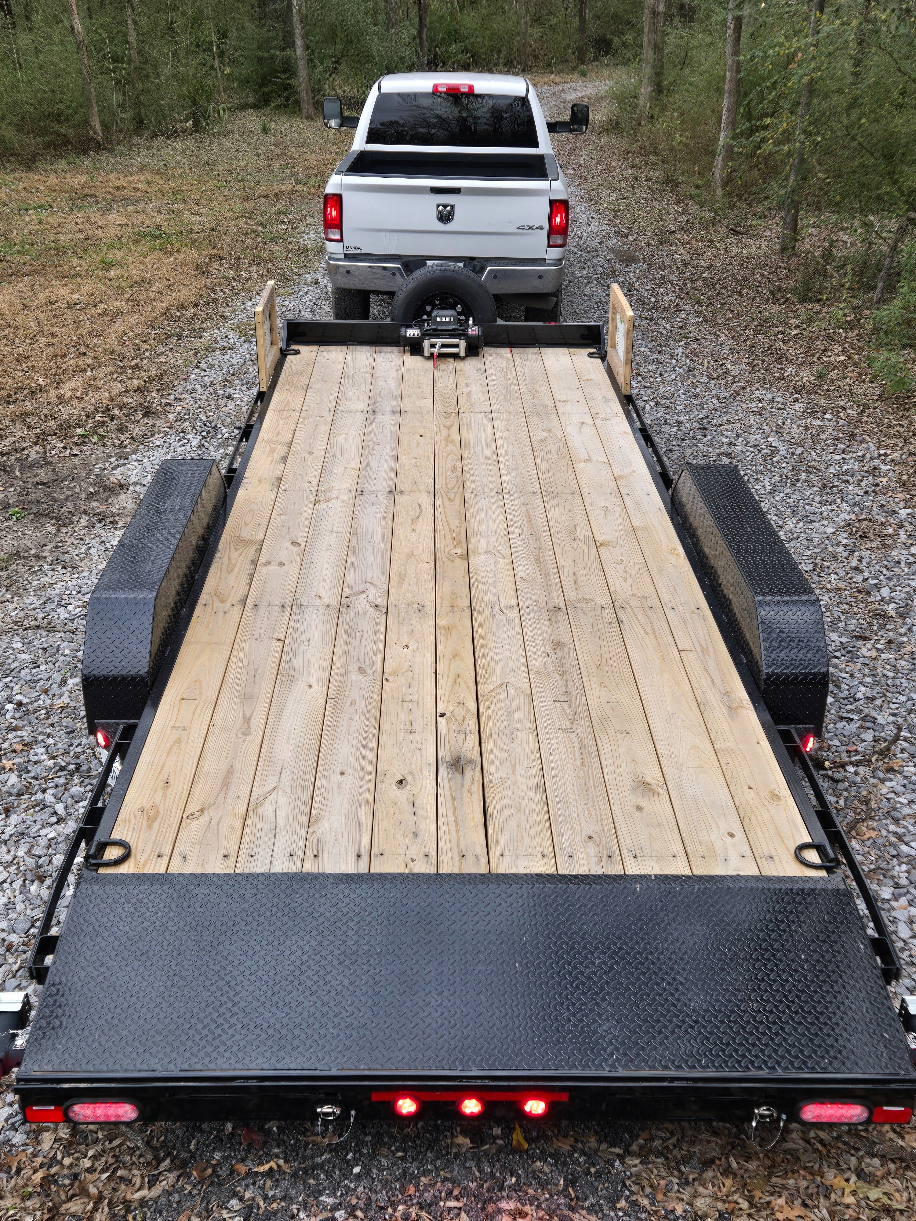 MAXX-D 20ft flatbed car hauler trailer — side view, available for rent in Addis, LA